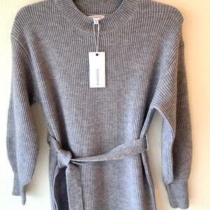 NEW! Anniewear Hello Darling Gray Sweater Dress Belted Ribbed Size Medium